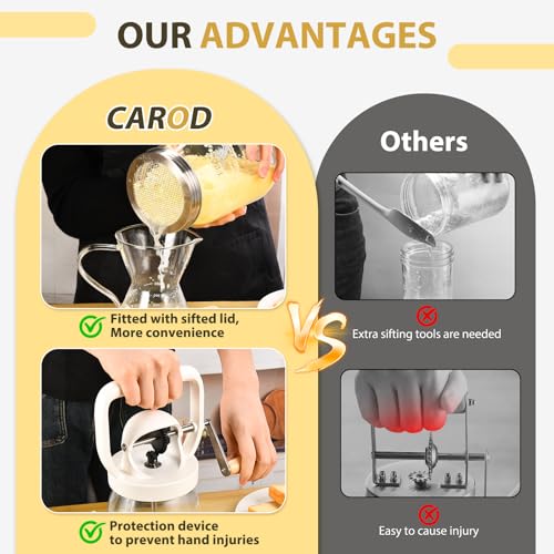 CAROD Classical Butter Churner, 1.5L Glass Jar with Hand Injury Prevention Device & Sifting Lid, 50oz Hand Crank Jar Maker Creates Fresh Homemade Butter within 15 Min, Ideal DIY Kitchen Gift