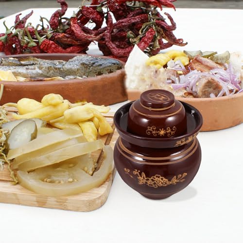 Ceramic Pickles Jar 5.5lb Thickened Traditional Kimchi Sauerkraut Fermenting Crock Sealed Storage Container for Vegetable and Salted Egg Preservation Random Color
