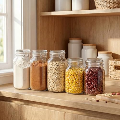 78oz - 3 Pack Square Glass Jars with Airtight Lid, Wide Mouth Mason Jars with Clamp Lids, Air Tight Glass Canisters, Best Food Storage Containers for Flour, Sugar, Cereal, Pasta, Rice, Coffee, Spice - color: Square-78OZ Set-3 Pack