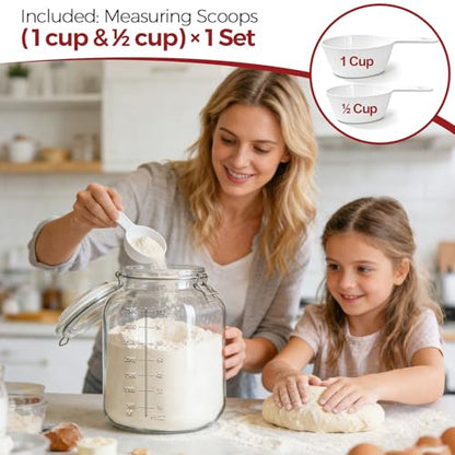 1.1 Gallon Wide Mouth Glass Canisters with Airtight Lids & Measurement Marks (2-Pack) – Includes 2 Measuring Scoops & Labels, Food Storage Jars for Flour, Sugar & Baking Supplies | BPA-Free