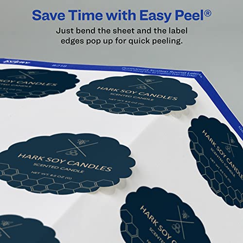 Avery Scallop 2.5 Inch Round Labels with Sure Feed for Laser & Inkjet Printers, 90 White Labels (8218) (Pack of 5) - color: Matte White, size: 2.5" (Pack of 5), style: 90 labels