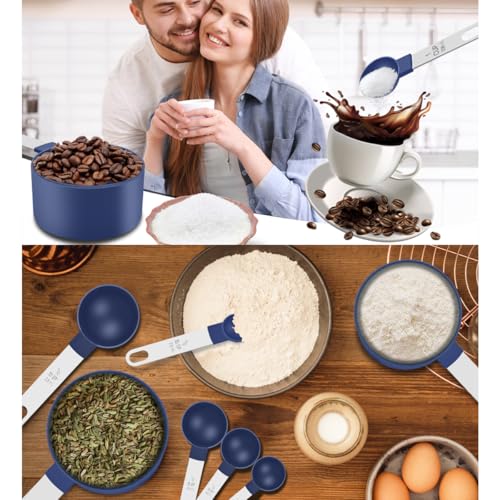 10Pcs Measuring Cups & Spoons Set, Stackable Cups and Spoons, Nesting Measure Cups with Stainless Steel Handle, Kitchen Gadgets for Cooking & Baking (Blue) - color: Blue