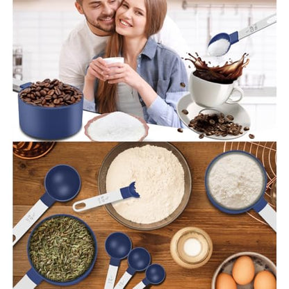 10Pcs Measuring Cups & Spoons Set, Stackable Cups and Spoons, Nesting Measure Cups with Stainless Steel Handle, Kitchen Gadgets for Cooking & Baking (Blue) - color: Blue