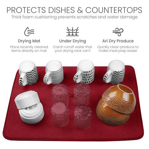 Bellemain XL Dish Mat 24" x 17" ( LARGEST MAT ) Microfiber Dish Drying Mat , Super absorbent ( Red ) - color: Red, size: 17" x 24"