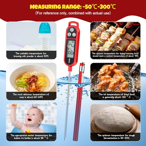 Copkim 6 Pcs Meat Thermometer Food Thermometer with Probe Water Liquid Instant Read Digital Thermometer Cooking Thermometer Supplies BBQ Kitchen Thermometer for Cooking Milk Yogurt (Red) - color: Red