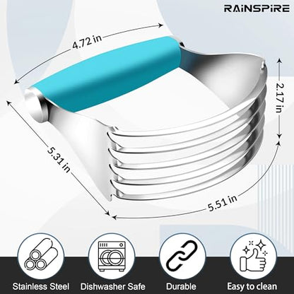 Rainspire XL Pastry Cutter For Baking, Heavy Duty Pastry Blender Stainless Steel, Thick Sharp Blades Dough Blender, Dough Cutter Butter Cutter Pastry for Easy Mixing, Dishwasher Safe, Blue - color: Blue