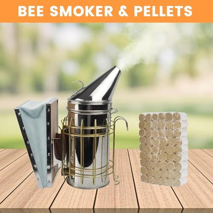 Bee Hives and Supplies Starter Kit Hand Painted 8 Frame Beehive Starter Kit All Beginners Kit Includes Beekeeping Supplies Tool Set and Cowboy Beekeeper Hat with Veil