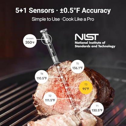 ThermoMaven 3000FT Wireless Meat Thermometer, No App Needed, 2 Probes | Sub-1G Long Range, Digital Smart Base, 6 Sensor NIST Accuracy, IPX8, BBQ Smoker Grill Oven Brisket Steak Turkey Pork Roast - color: Red