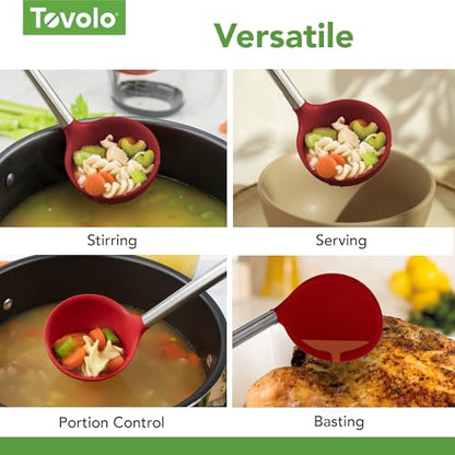 Tovolo Silicone Ladle With Stainless Steel Handle Deep Soup Ladle for Cooking Canning Serving Soup Punch Stew Sauce, Large Kitchen Utensil Spoon Dishwasher Safe BPA Free Silicone Cayenne Red - color: Cayenne
