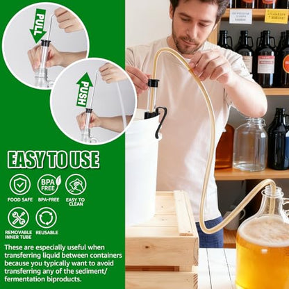 2Pcs 14” Auto Siphon with 5.5ft Food-Grade Silicone Hose 5/16” ID, Beer Bottle filling for Liquid Transfer Effortless Bottling Pump Homebrew Making Fermentation Mead