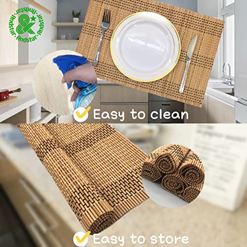 Set of 8 Pcs Bamboo Placemats Natural Anti-Slip Bamboo Placemats Washable Heat-Resistant Table Mats for Dining Room and Kitchen (Brown+White+Black) - color: Brown+white+black, size: Set of 8 Placemat 17.7 x 11.8 inch