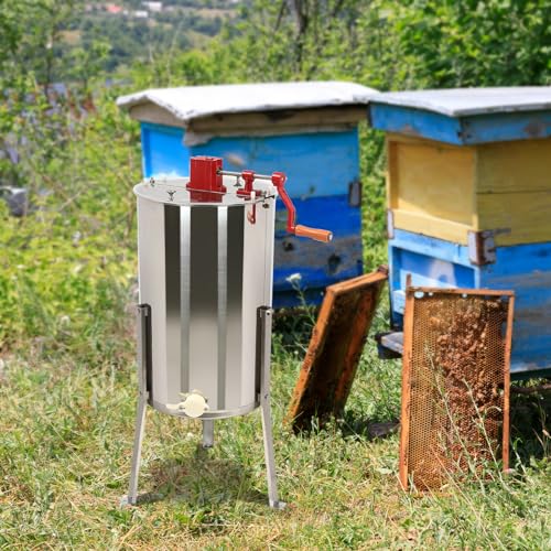 3 Frame Manual Honey Extractor, Stainless Steel Honey Spinner with Stable Triangular Leg Base for Beekeepers, Farm and Household Honey Harvesting