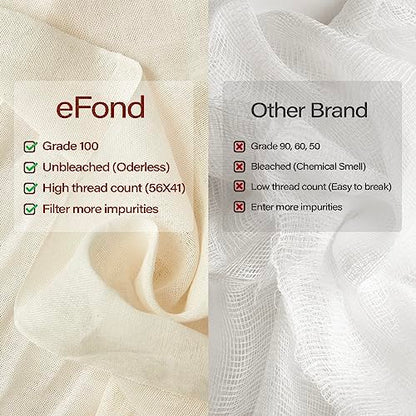 eFond Cheesecloth, 9 Square Feet Grade 100 Cheese Cloths for Straining Reusable, Washable, Lint Free and Ultra Fine Mesh Unbleached Pure Cotton Cheese Cloths for Cooking with Hemmed 2 Edges (1 Yard) - size: 36x36Inch Squares