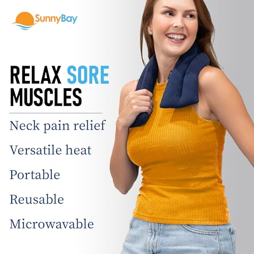 SunnyBay Microwavable Heating Pad for Neck and Shoulder, Heated Neck Wrap, Microwave Heat Pad, Weighted Beanbag Moist Hot or Cold Compress, 2.2 lbs, 26x4 Inches, Navy Blue - color: 4x26 - Navy Blue