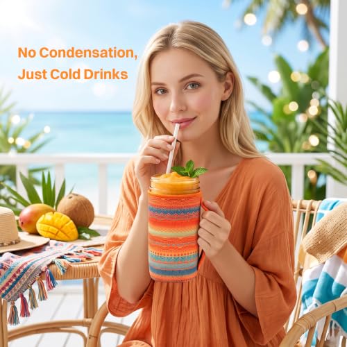 KJQJLY 4 Pcs Mason Jars Sleeves Neoprene 16oz and 24oz 32oz Regular and Wide Mouth Mason Jar Sleeves Holder with Handle (Desert Sunset, 24 OZ) - color: Desert Sunset, size: 24 OZ