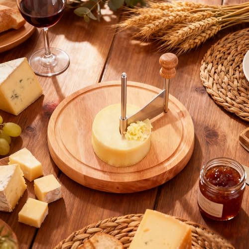 Wooden Cheese Curler Cutter, Stainless Steel Cheese Shaver for Cheese Wheel and Chocolate Block, Manual Cheese Slicer Tools Set with Tweezer for Home Kitchen Commercial Dessert Restaurant Cafe