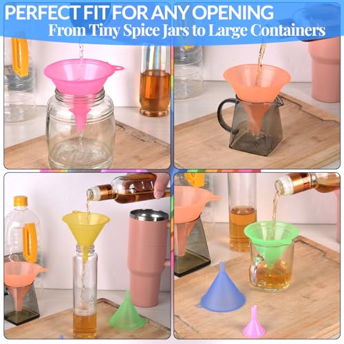 6 Pcs Plastic Funnel Set - Mini/Small/Large Funnels Set for Kitchen, Liquids, Powders, Oils & DIY Projects
