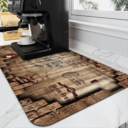 Absorbent Coffee Bar Mat for Espresso Machine Countertops - Rubber Backed Draining Pad - Fit Under Coffee Maker - 20x12in - color: Coffee-6