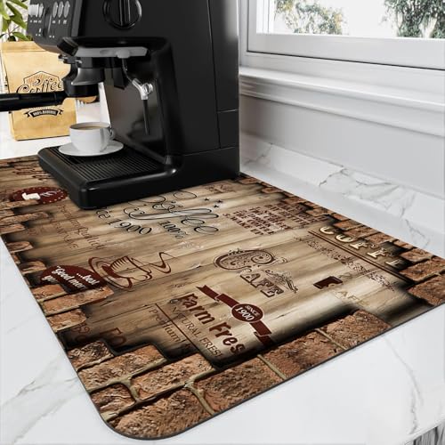Absorbent Coffee Bar Mat for Espresso Machine Countertops - Rubber Backed Draining Pad - Fit Under Coffee Maker - 20x12in - color: Coffee-6