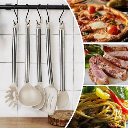 Kitchen Utensil Set-Silicone Cooking Utensils-33 Kitchen Gadgets & Spoons for Nonstick Cookware-Silicone and Stainless Steel Spatula Set-Best Kitchen Tools, Useful Pots (Khaki) - color: Khaki