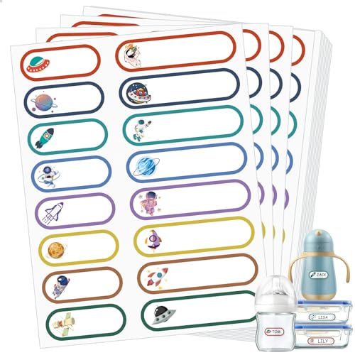 480 Pcs Waterproof Name Labels for Daycare, Gift Name Tags Stickers, Self-Laminating Multi Purpose Labels Name Labels for Kids Name Tags Stickers Labels(Cute Astronaut Style) - style: Cute Astronaut Style