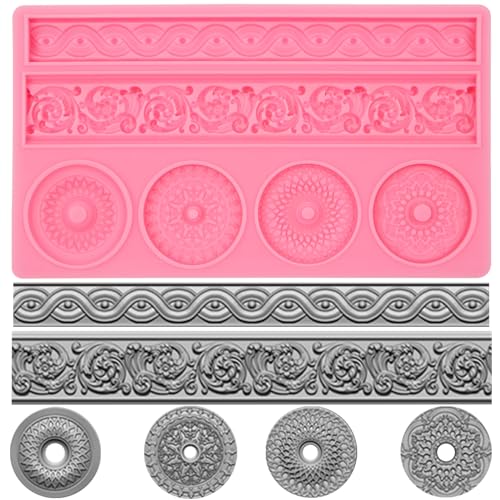 Baroque Style Cake Border Silicone Mold | Decorative, Vintage Pattern Design - color: pink(M16)