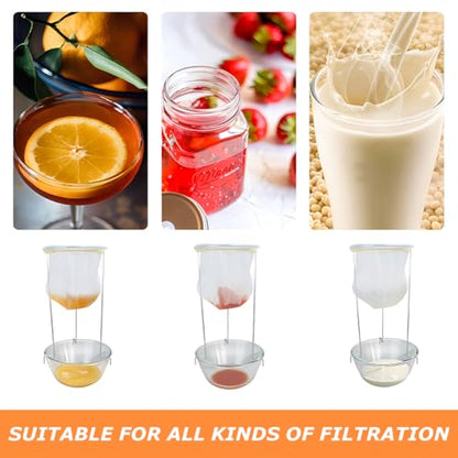 Jelly Strainer Stand with 3 Reusable Strainer Bags, Stable Stainless Steel Sieve Stand Reusable Food Jelly Filter Bags for Straining Juice Yogurt Cheese Broth Nut Milk