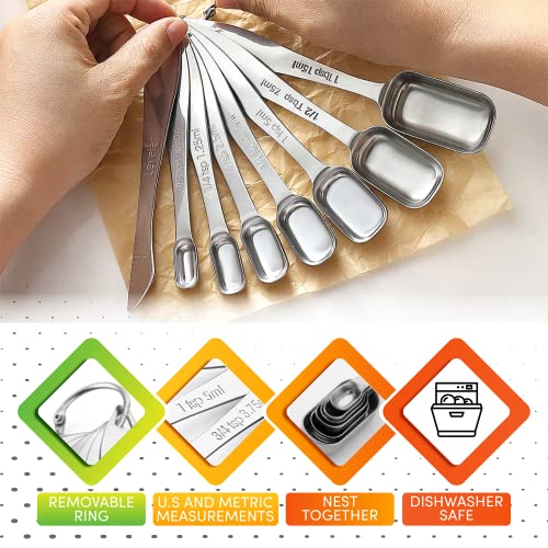 Spring Chef Stainless Steel Measuring Spoons Set of 8 with Leveler, Metal Teaspoon & Tablespoon Measuring Spoons for Dry & Liquid Ingredients, Fits in Spice Jars - Kitchen Gadgets For Baking & Cooking - style: Spoons - Set of 8