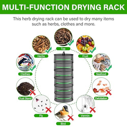 iPower 2ft 6-Layer Herb Drying Rack Breathable Mesh Hanging Dryer with Zippers Foldable Heavy Duty Ring for Garden Plant, Free Storage Bag and Hook Included, 2 Packs - size: 6-Layer