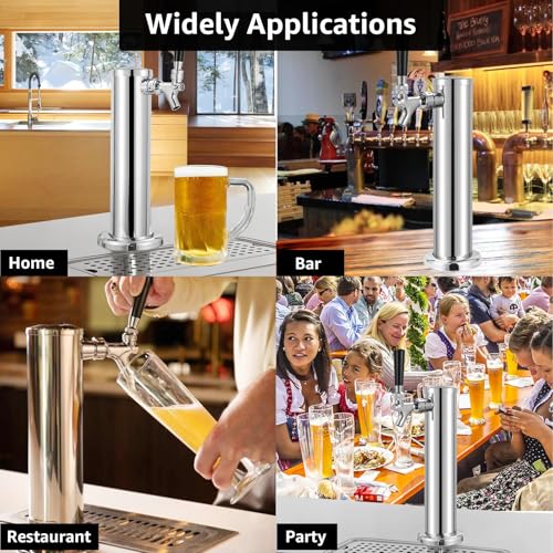 Kegerator Single Tap Tower Beer Tower, Draft Beer Keg Tower with Stainless Steel Core Beer Faucet Pre-assembled Beer Line 3" Beer Tower Dispenser Kegerator Replacement Parts