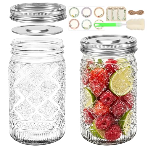 32 oz Mason Jars with Stainless Steel Split Lid, 2-Pack – Wide Mouth Quart Glass Canning Jars, Airtight Seals for Food Storage, Fermenting, Pickling, Kimchi & Sourdough Starter - color: Clear01-32OZ