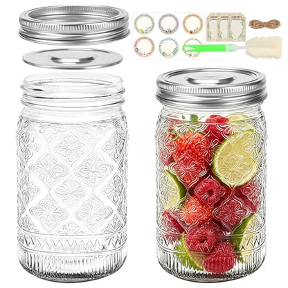 32 oz Mason Jars with Stainless Steel Split Lid, 2-Pack – Wide Mouth Quart Glass Canning Jars, Airtight Seals for Food Storage, Fermenting, Pickling, Kimchi & Sourdough Starter - color: Clear01-32OZ