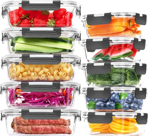 Skroam 10-Pack Glass Meal Prep Containers, Food Storage Containers with Snap Locking Lids, Airtight Bento Boxes for Microwave, Oven, Freezer and Dishwasher - color: 5PACK 36OZ + 5PACK 12.5OZ