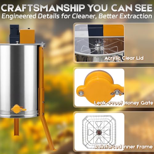 Electric Honey Extractor Plus with PMSM Motor, Dual Tangential/Radial Drum Spinner Fits 4 Deep/8 Medium Radial/Up to 12 Medium Hybrid Frames for Farm Beekeeping Honey Harvest