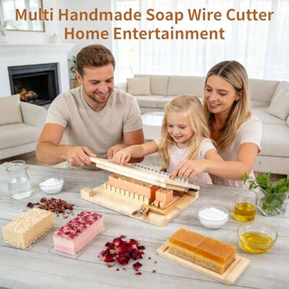 Wooden Soap Cutter 1-12 Bars, Multi Wire Slicer with Adjustable Tension, Ready-to-Use Soap Cutting Tool for DIY Making, Cheese, Butter, Candle, Bread – Includes 10 Replacement Wires