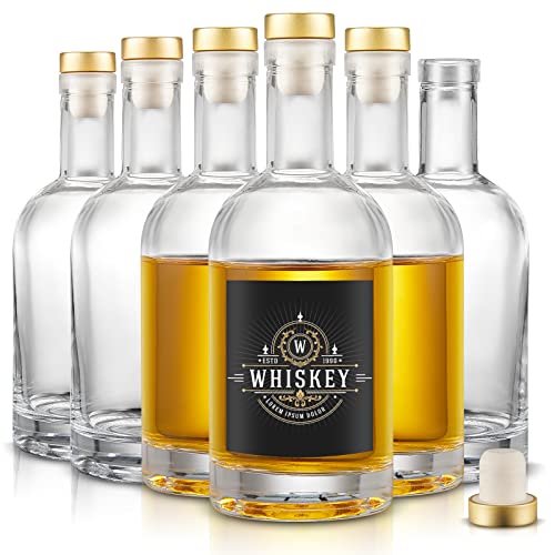 Mfacoy Set of 6 Glass Bottles, 12 oz Clear Liquor Bottles, Heavy Base Glass Bottle with T-Top Cap, Vodka Bottle for Wine Beverages Drinks Oil Vinegar Kombucha Beer with Cork Stopper Airtight Lid - size: 12OZ