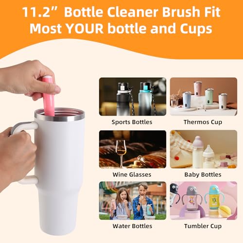 3 Pack Cleaner Brush Kit for Stanley, Bottle Cleaner Brush Set with Straw Brush Cleaner and Cup Lid Cleaning Brush for Stanley Cup, Tumbler Cups, Drinking Glass (Pink) - color: Pink