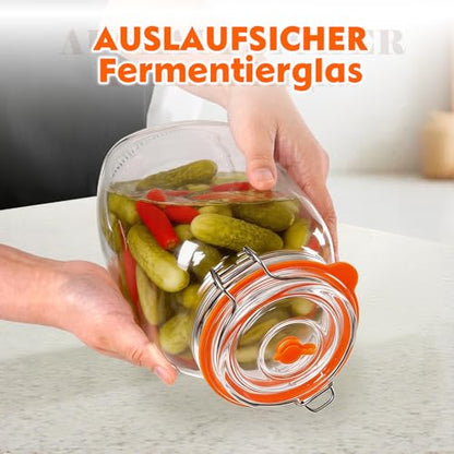 1.5 Liter Fermentation Jars with Airlocks & Lids, Glass Fermenting Kit with 2 Wooden Sticks, Fermentation Kit for Pickles, Mead, Cider and More, 2 Pcs