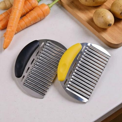 2 Pcs Stainless Steel Crinkle Chopper & French Fry Cutter Heavy Duty Wavy Potato Slicer for Vegetables Fruits Cheese Kitchen Gadget Vegetable Chopping Tool (Black & Yellow) - color: Black & Yellow