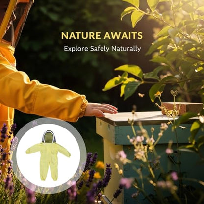 Junior Beekeeping Suit with Ventilated Hood, Full Body Protection, Yellow L, Cotton Polyester Blend
