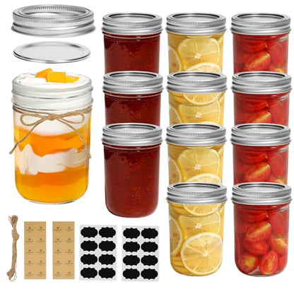 ComSaf 8 oz Mason Jars Bulk Set, 12 Pack Small Regular Mouth Jars with Lids | BPA-Free Materials, Half-Pint Portions, Small Jam, Jelly, Honey Sample, Spice Rack, DIY Candles, For Big Canning Project - size: 8oz*12 regular mough