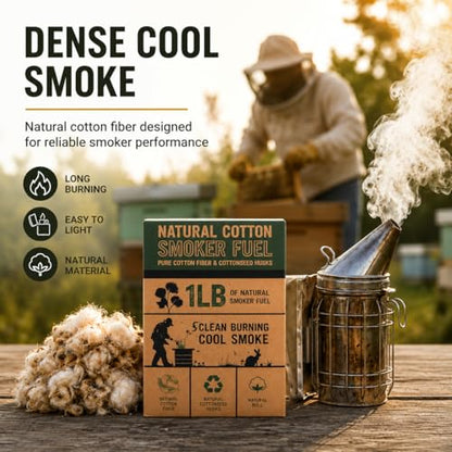 -Hive bee Smoker Fuel | All Natural Cotton Fiber |1 LBS Bag