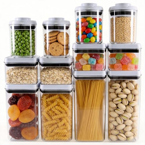 Pop Push Button Airtight Food Storage Containers 12 Pack | 4 Sizes: 0.65/0.7/1.8/2.4Qt, BPA-Free Clear Canisters for Pantry, Pasta, Cereal, Snacks, Coffee, Pet Food, Fridge - color: 12 Pcs Set