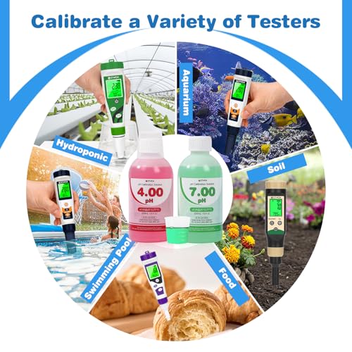 Food pH Meter for Canning with pH 4.00 pH 7.00 Calibration Solution Each 8.4oz /250ml, pH Tester for Dough, Brewing, Fermentation
