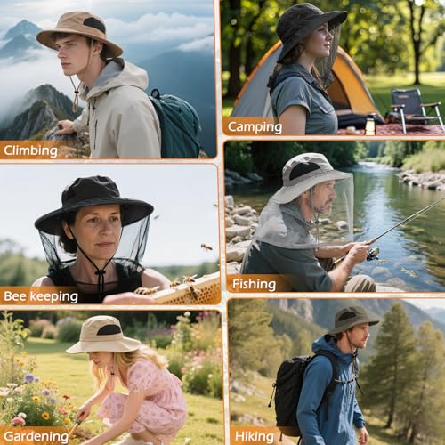 American Trends Fishing Hat with Hidden Mosquito Net Bug Net Bee Keeper Hats with Veil Bucket Hat for Men Women - color: Light Grey