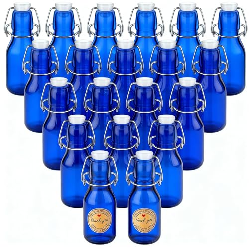 Queekay 20 Pack Mini Glass Bottles with Swing Top Lids, Airtight Flip Top Bottles for Vanilla Extract, Homemade Gifts, Party Favors(Blue,4 oz) - color: Blue, size: 4 oz