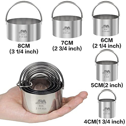5 Pieces Circle Biscuit Cutter,Professional Stainless Steel Round Cookies Mold Tool with Handle for Baking GIFT Package - style: 5pcs with Handle(1.75-3.25in)