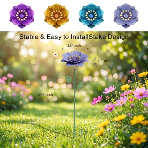 Bee Watering Station, 4 Pack Metal Flower Feeder with Perch for Bees and Butterflies, Yard Stake Butterfly Bee Bath for Garden Patio Outdoor Decor, Unique Gifts for Women Gardener