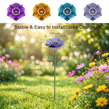Bee Watering Station, 4 Pack Metal Flower Feeder with Perch for Bees and Butterflies, Yard Stake Butterfly Bee Bath for Garden Patio Outdoor Decor, Unique Gifts for Women Gardener