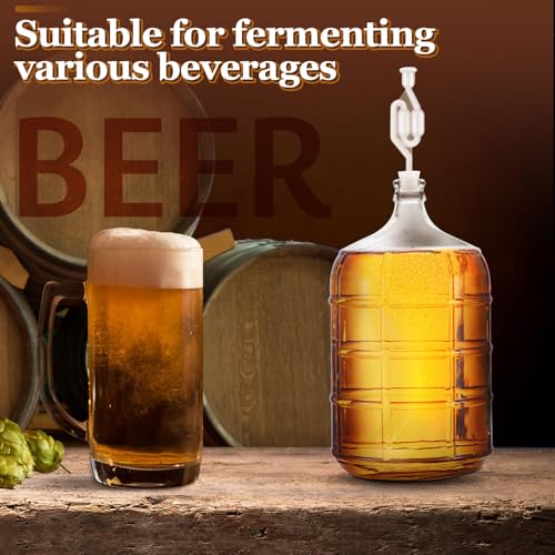 Suzile 5 Gallon Glass Carboy Set, 5 Gallon Glass Water Jug with Drilled & Undrilled Rubber Stoppers, Bubble Airlock, Handle and Brush, Fermenter Carboy Jug for Beer Wine Making Equipment (Clear) - size: 5 Gallon